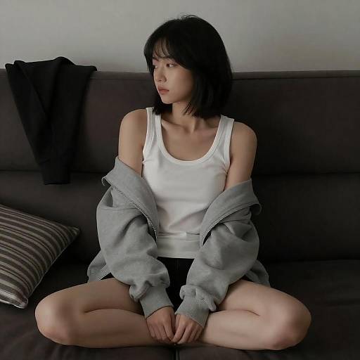 Young Woman in Dimly Lit Room