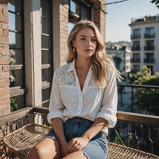 Blonde Woman Sitting on Balcony Swing Chair