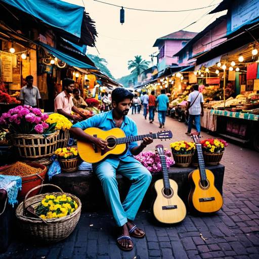 Street Musician Playing Guitar in Goa Market