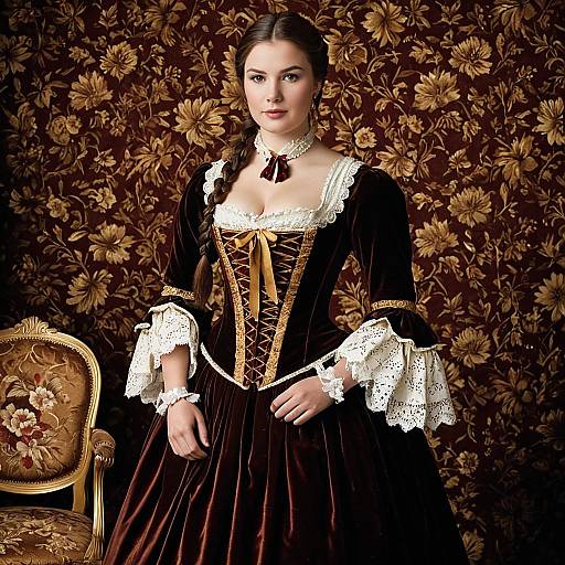Woman in 18th Century Brown Velvet Dress