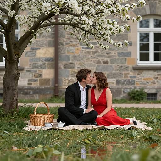 Romantic Picnic by a Stone Building