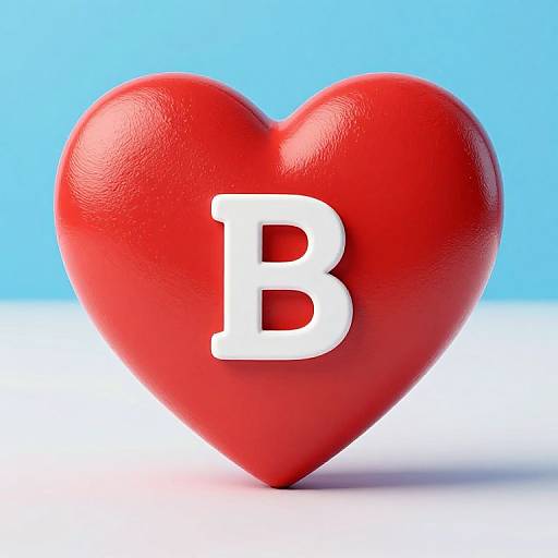 Photograph of a glossy, red, three-dimensional heart with a white, bold 