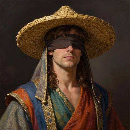 Blindfolded Man in Multicolored Robes