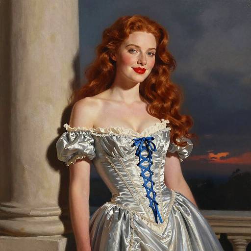 Romantic Redhead in Silver Dress