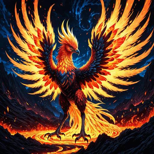 Elemental Phoenix Rising in Lava Field Elemental Phoenix Rising in Lava Field
