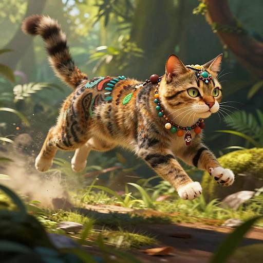 Playful Catfolk Leaping in Jungle