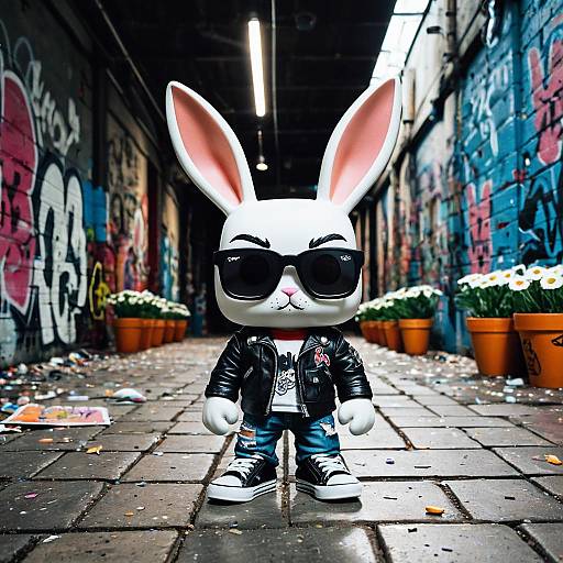 Funko Pop Bunny in Leather Jacket in Graffiti Alley