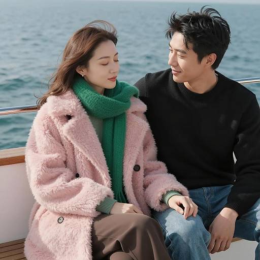 Romantic Boat Scene by the Ocean