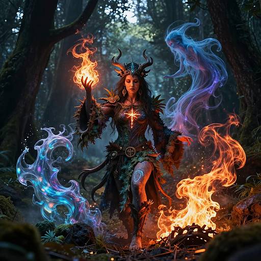 Witch Summoning Elemental Spirits