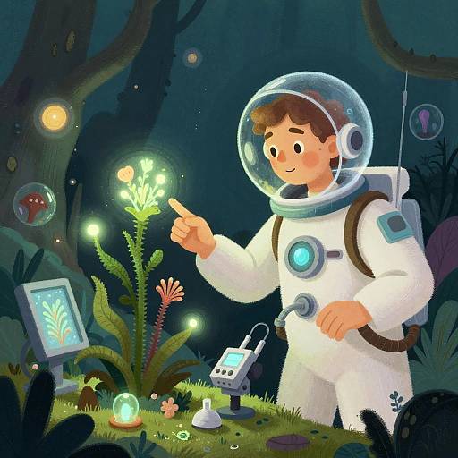 Futuristic Space Botanist in Alien Jungle