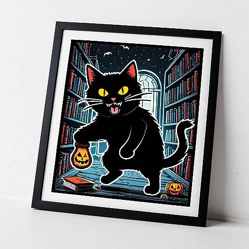Black Cat Horror Sticker in Haunted Library