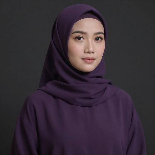 Tranquil Asian Woman in Purple Attire