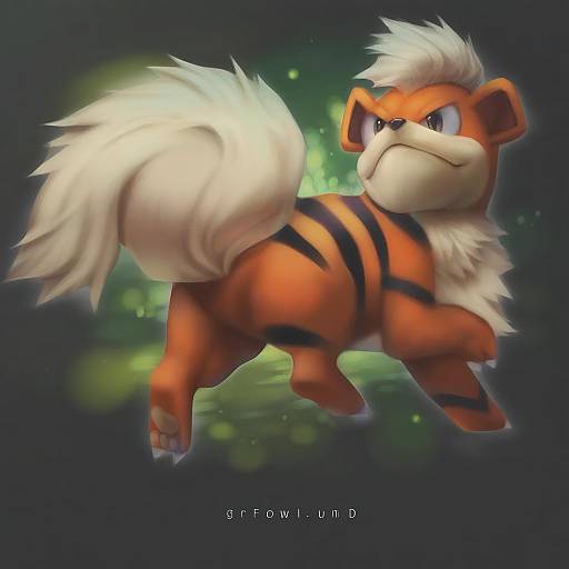 Illustration of Growlithe, pokemon in the style of Unfairr