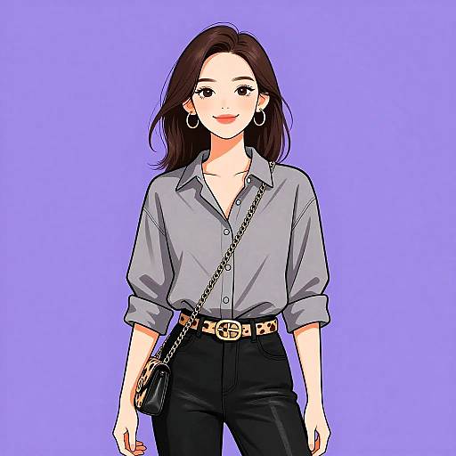 Chic Smiling Woman in Casual Wear