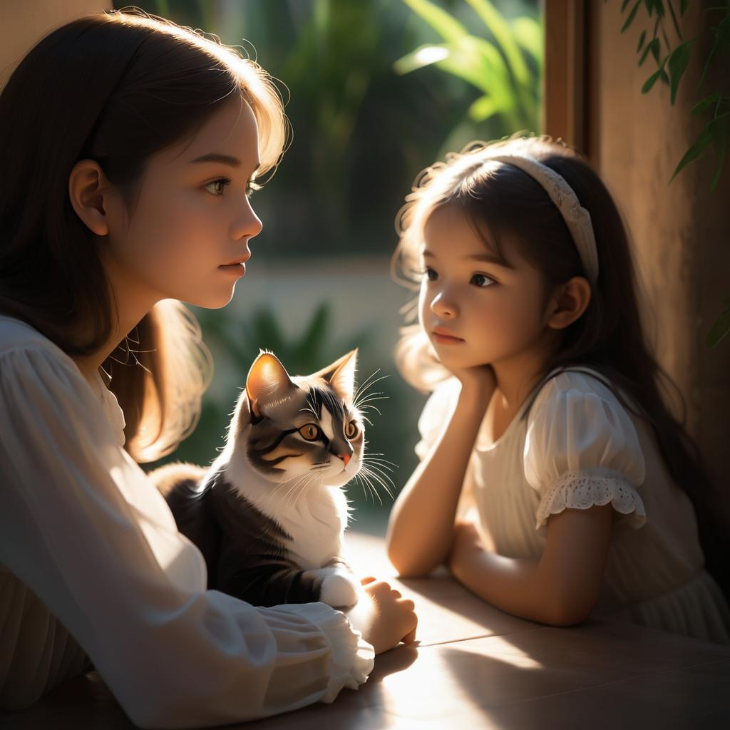 Serene Moments: Cat and Girl Connection