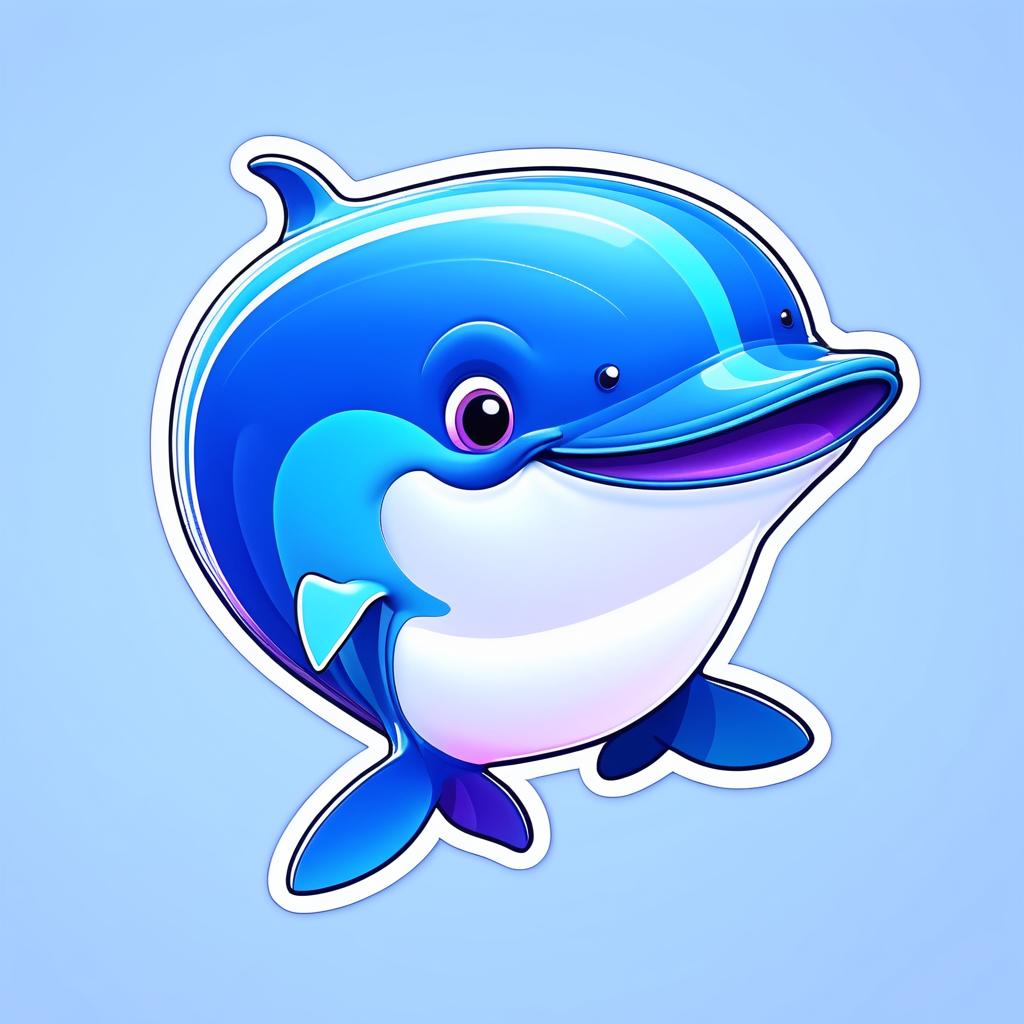 Colorful Retro Blue Whale Sticker Design