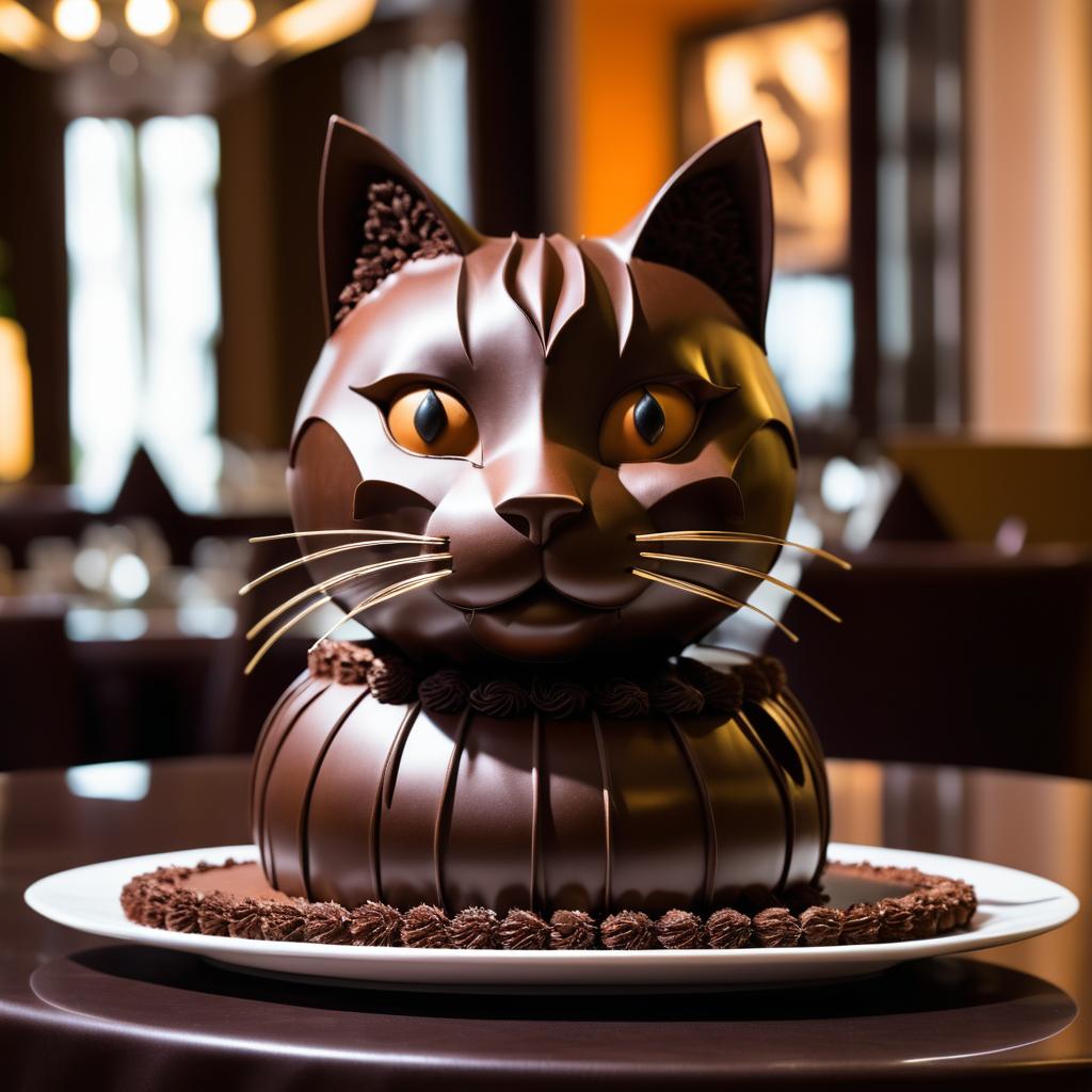 Surreal Chocolate Cake Cat Sculpture