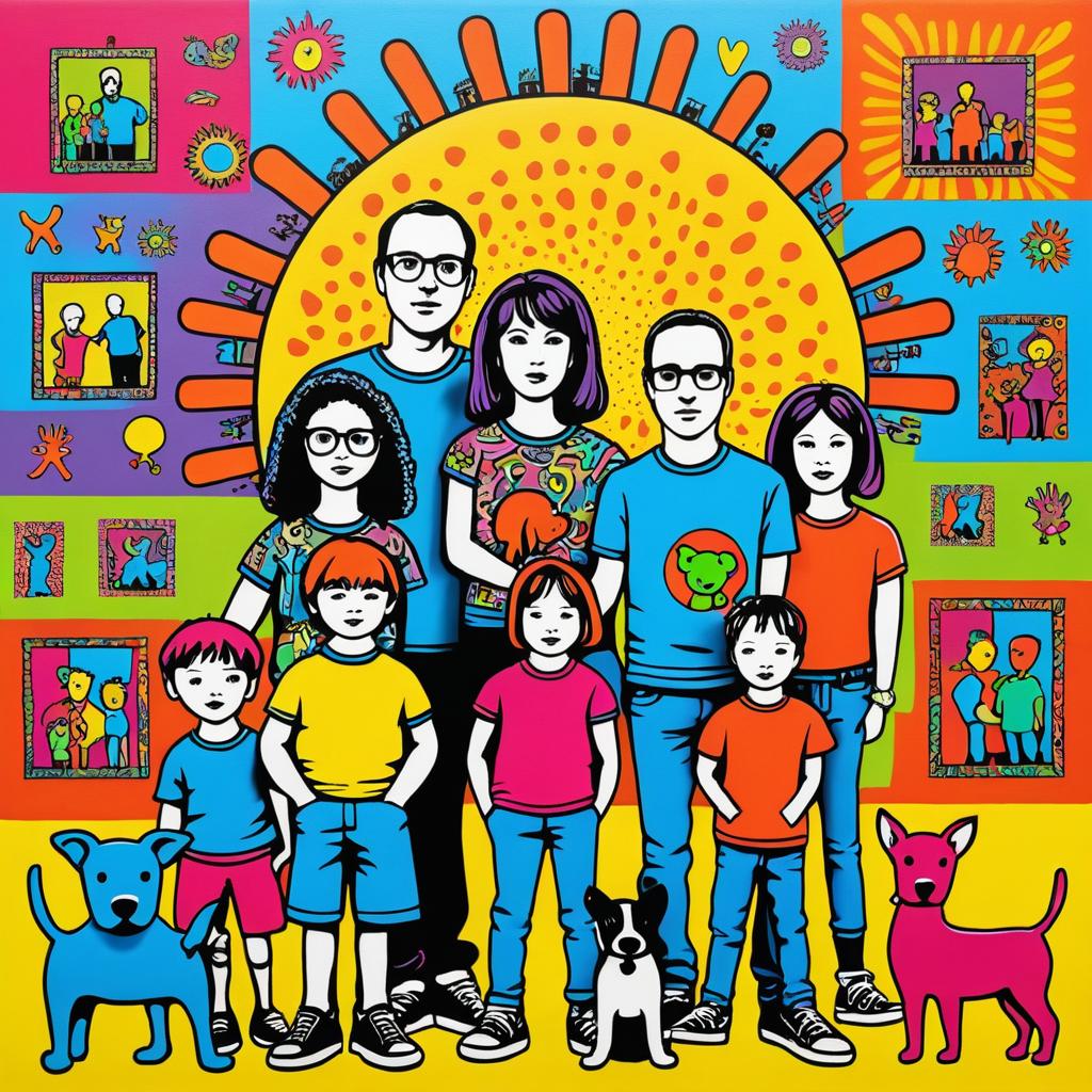 Vibrant Family Portrait in Mixed Media