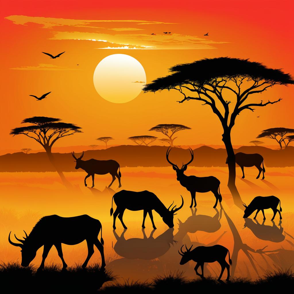 Stunning African Wildlife Silhouette at Sunrise