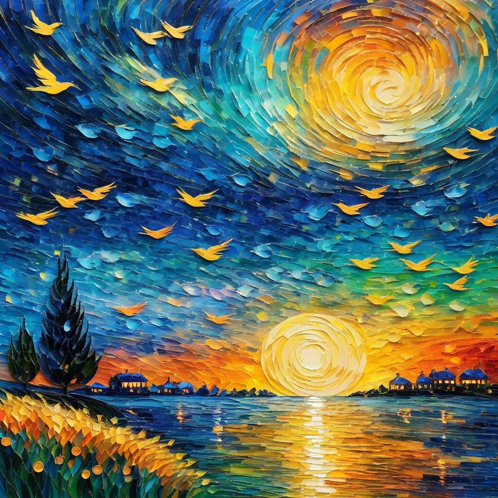 Vibrant Sunset Inspired by Van Gogh