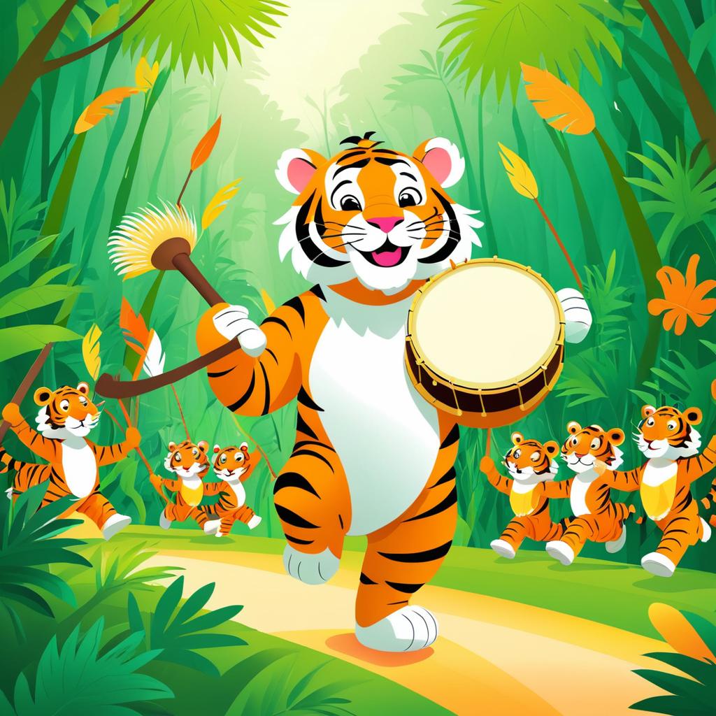 Tiger Leading a Cheerful Jungle Parade