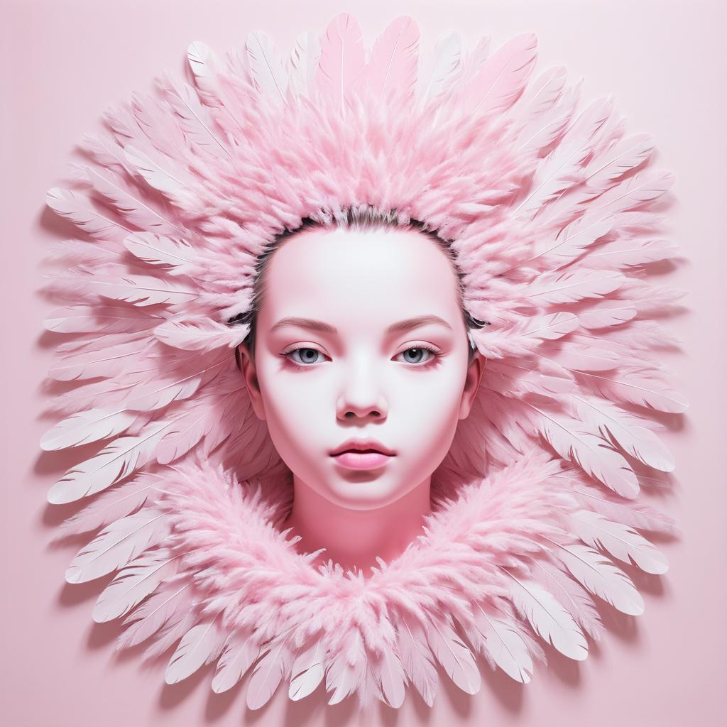 Contemporary Feathered Portrait in Pink Tones