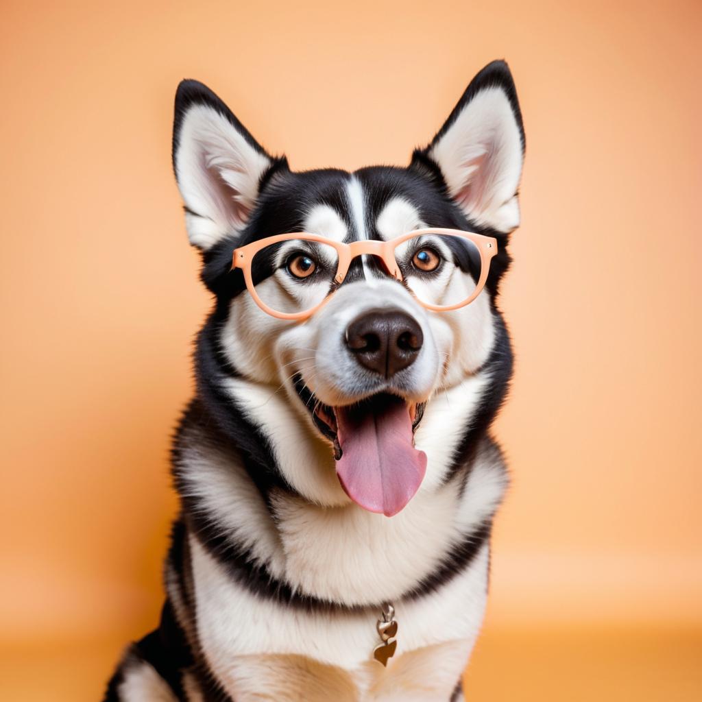 Exaggerated Husky in Studio with Glasses