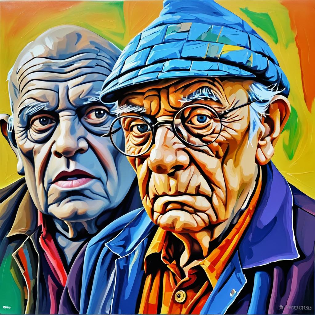 Picasso-Style Portrait: Wise Man and Monster