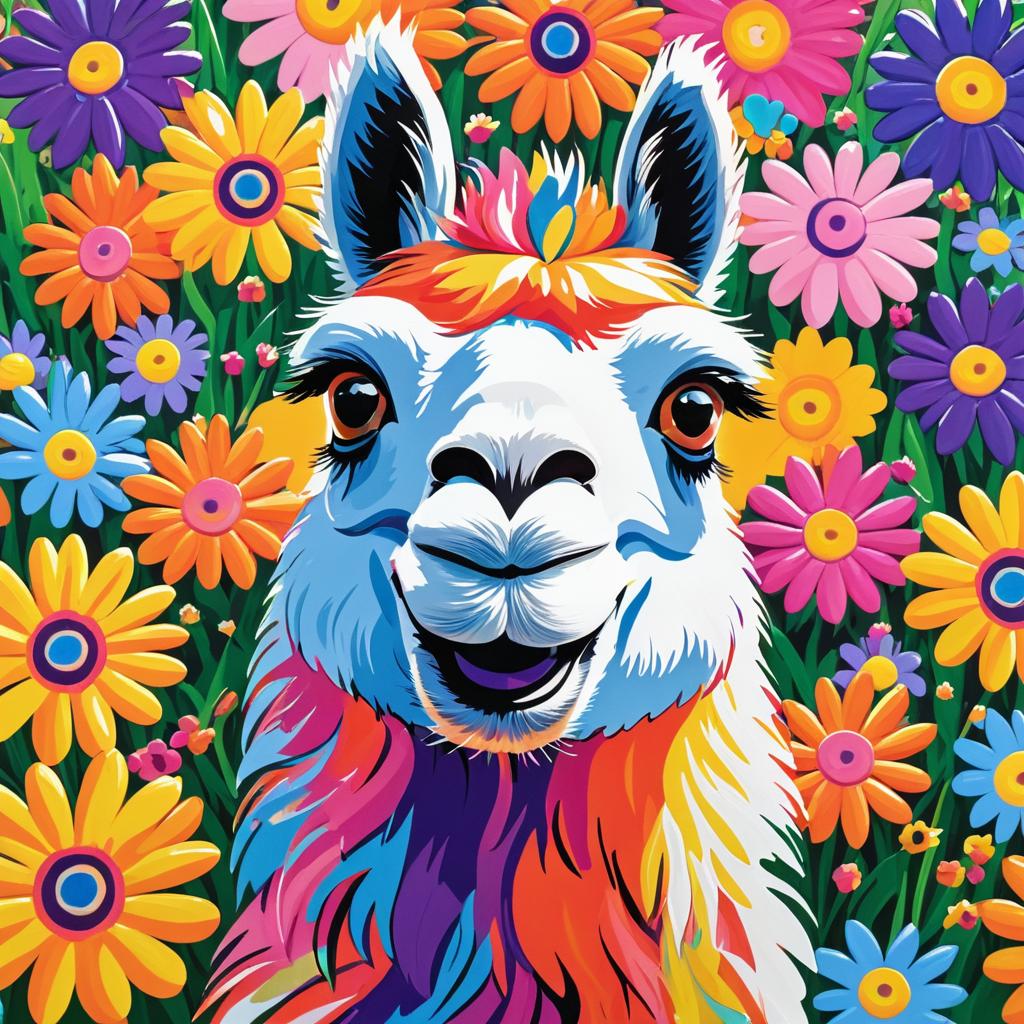 Vibrant Llama Portrait in Pop Art Style