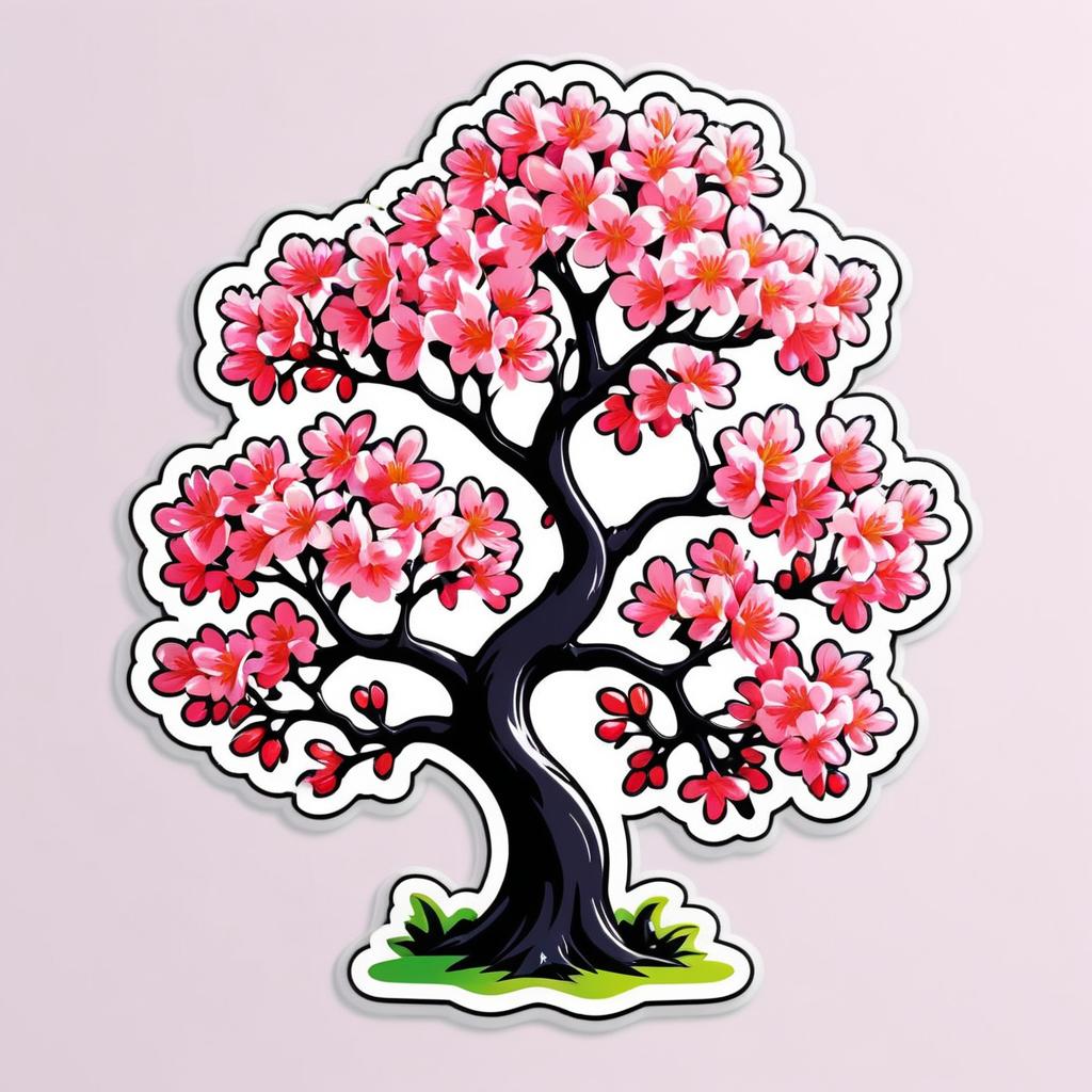 Colorful Cherry Blossom Sticker Design