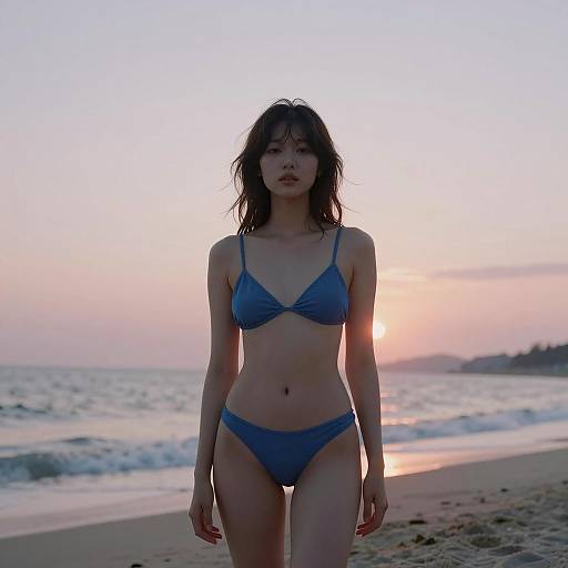 Serene Beach Sunset in Analog Aesthetics