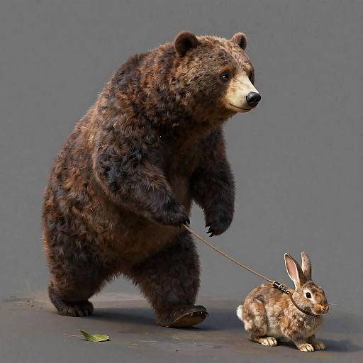 Anthropomorphic Bear Walking Rabbit