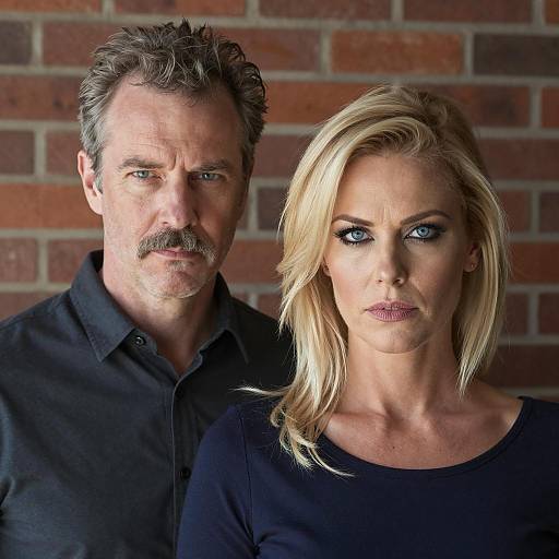 Intense Couple Portrait Against Brick Wall