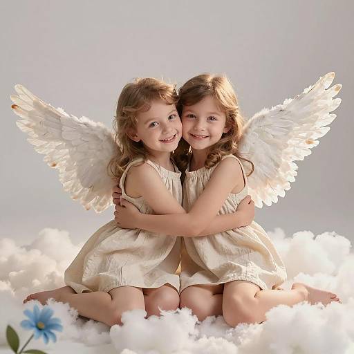 Angelic Children Embracing on Cloud
