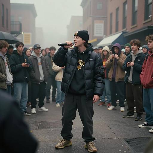 Young Man Rapping on Street in Brooklyn