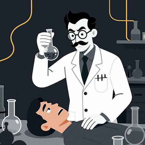 Eerie Mad Scientist in Dark Lab