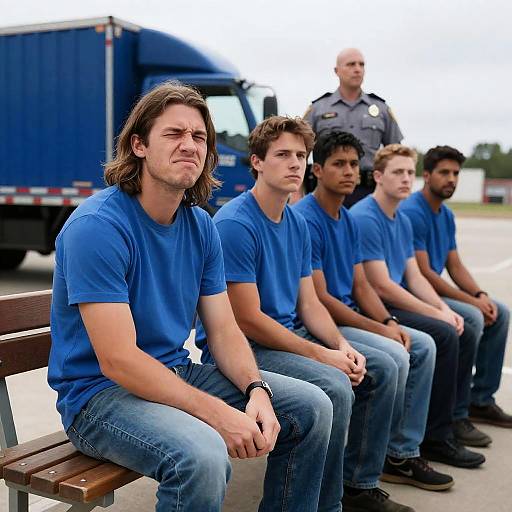 Group of Men on a Wooden Bench