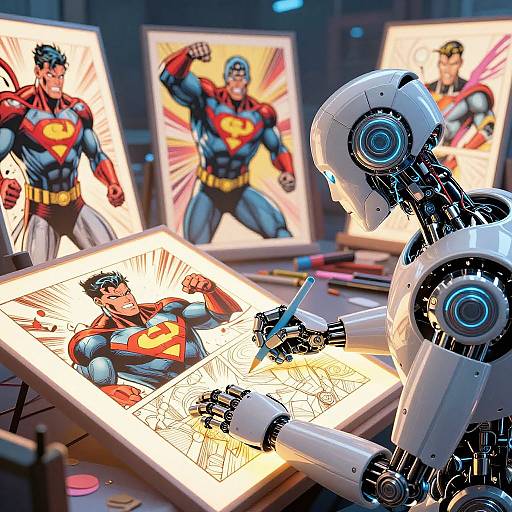 Robotic Artist Creating Marvel Comics