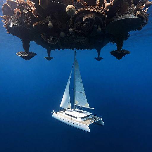 Siren-Engine Catamaran Exploring Ocean Ceiling