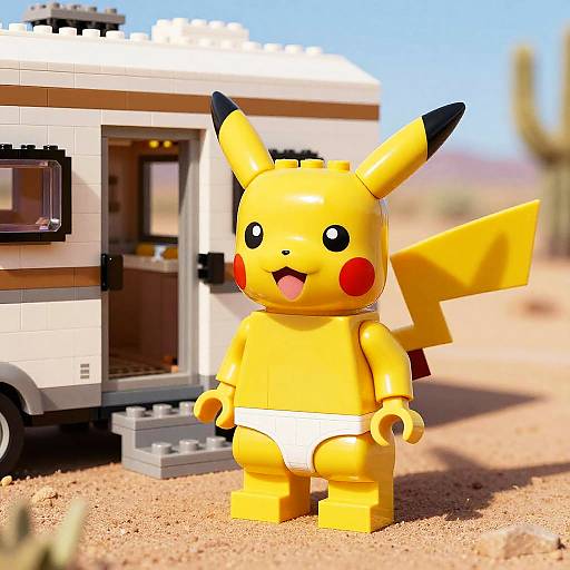 Realistic LEGO Pikachu in Desert