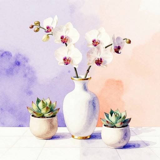 Memphis-Inspired Orchid Watercolor Still Life