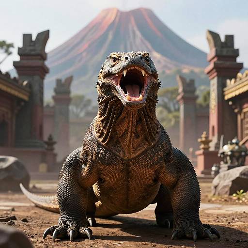 Muscular Komodo Dragon Roaring Portrait