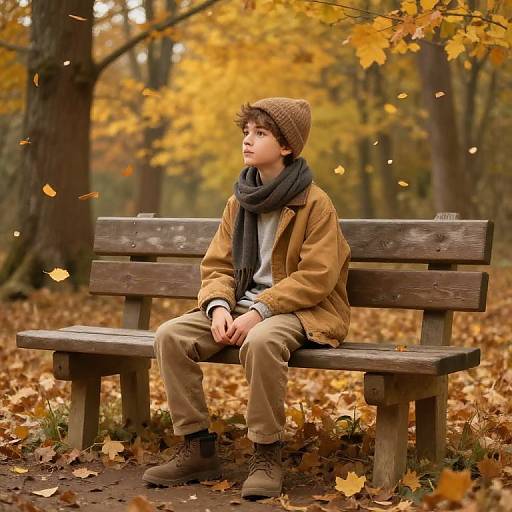 Teen Boy in Cozy Autumn Forest