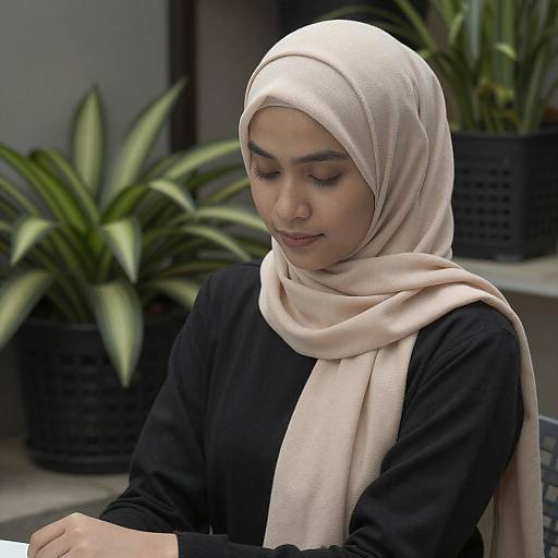 Serene Portrait of Woman in Beige Hijab