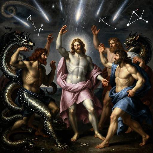 Jesus Defeats Corrupted Constellations Caravaggio-Style