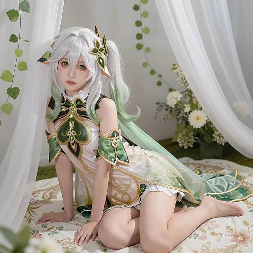 Anime Woman in Green Fantasy Outfit
