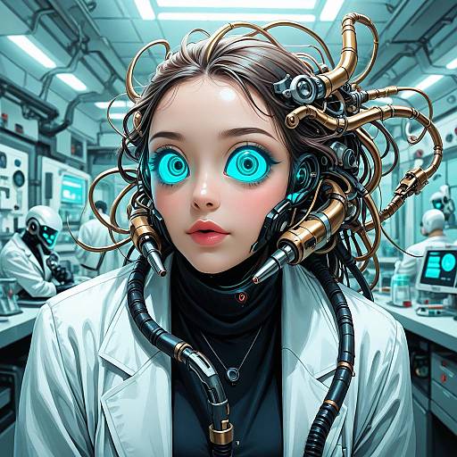 Flirty Scientist with Biomechanical Mecha