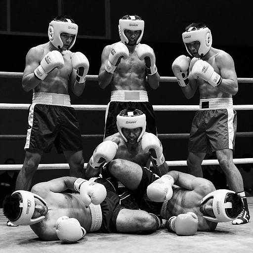 Black and White Boxing Match with Seven Fighters