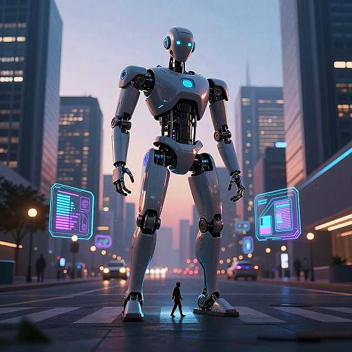 Android Silhouette in Neon Cityscape