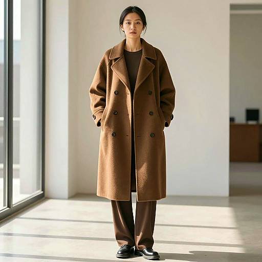 Stylish Asian Woman in Brown Coat